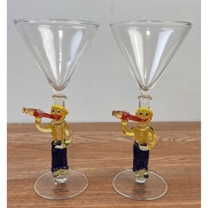 Yurana Design Set of 2 Clown Martini Glasses Hand Made Blown‎ Glass Rare NEW